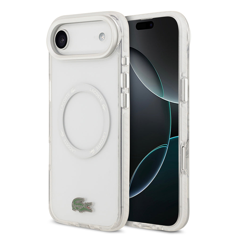 Apple iPhone 17 Air Kılıf Lacoste Orjinal Lisanslı M-safe Şarj Özellikli İkonik Timsah Logolu Buzlu Kapak Beyaz