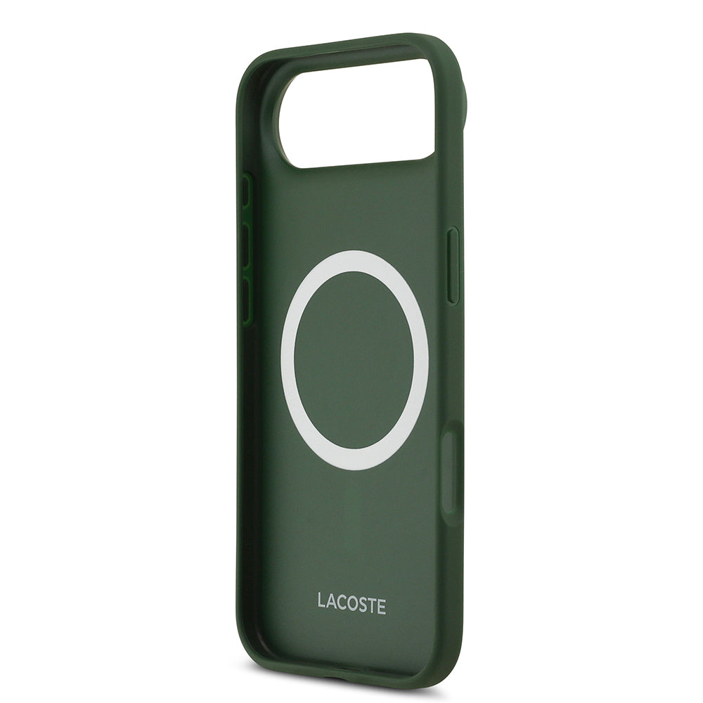 Apple iPhone 17 Air Kılıf Lacoste Orjinal Lisanslı M-safe Şarj Özellikli PU Deri Tasarımlı Metal Logolu Kapak Yeşil