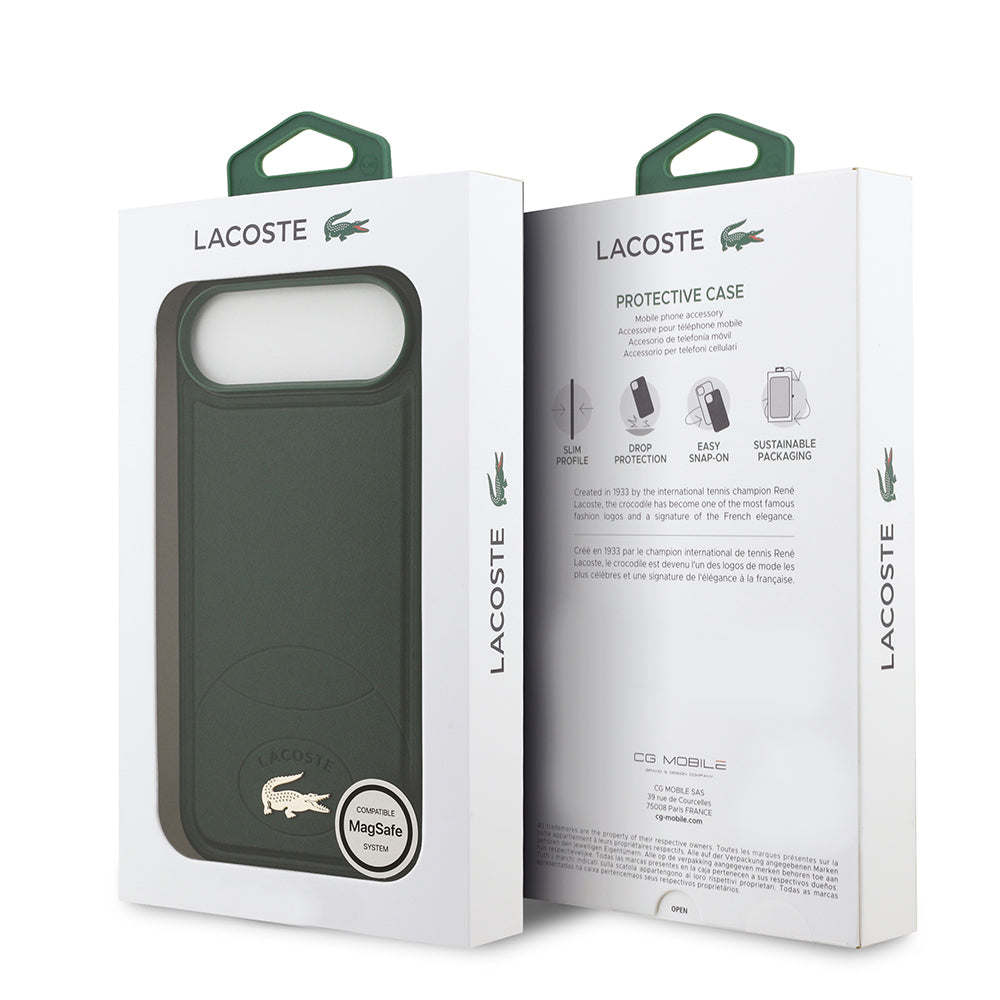 Apple iPhone 17 Air Kılıf Lacoste Orjinal Lisanslı M-safe Şarj Özellikli PU Deri Tasarımlı Metal Logolu Kapak Yeşil