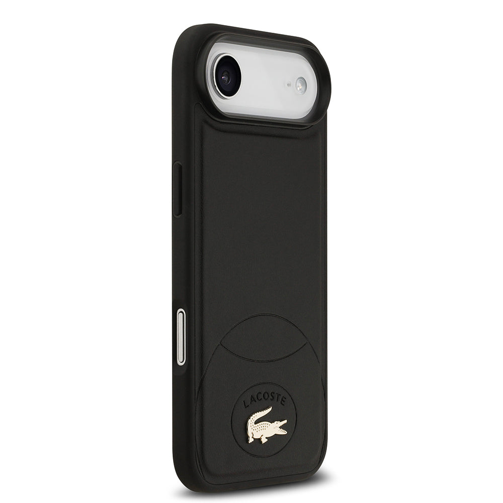 Apple iPhone 17 Air Kılıf Lacoste Orjinal Lisanslı M-safe Şarj Özellikli PU Deri Tasarımlı Metal Logolu Kapak Siyah