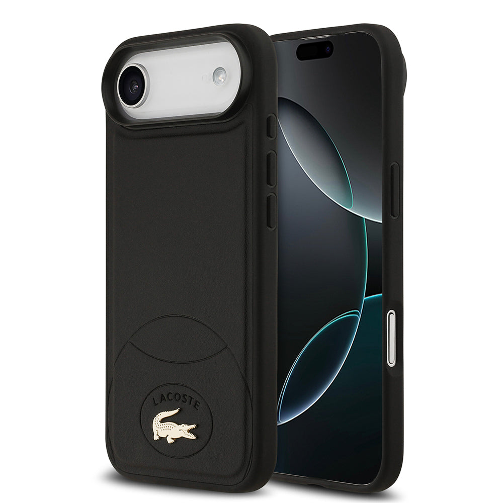 Apple iPhone 17 Air Kılıf Lacoste Orjinal Lisanslı M-safe Şarj Özellikli PU Deri Tasarımlı Metal Logolu Kapak Siyah