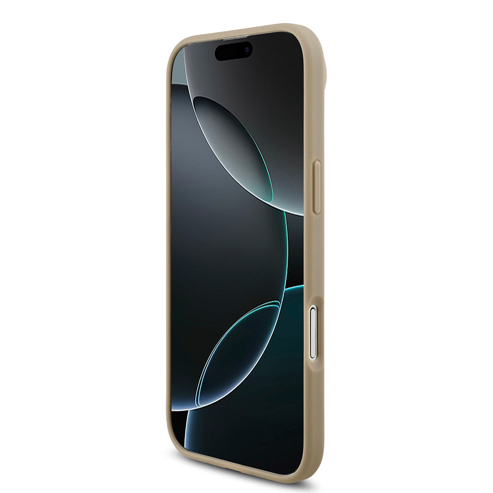 Apple iPhone 17 Air Kılıf Lacoste Orjinal Lisanslı M-safe Şarj Özellikli PU Pike Desenli Metal Logolu Kartlıklı Kapak Bej