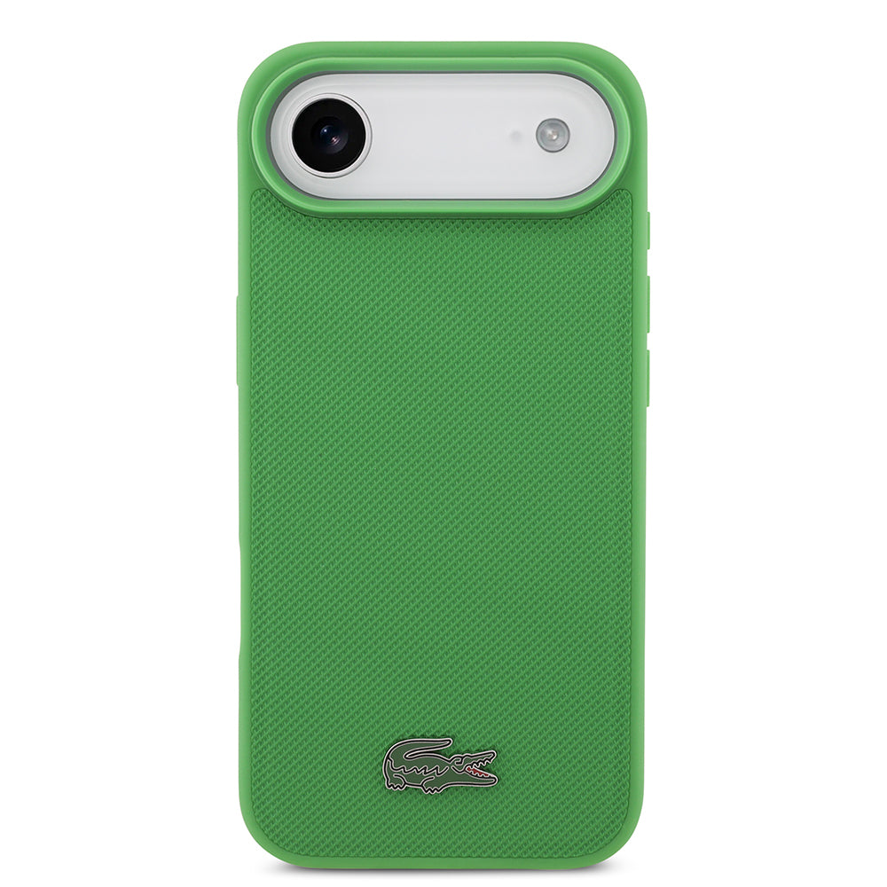 Apple iPhone 17 Air Kılıf Lacoste Orjinal Lisanslı M-safe Şarj Özellikli PU Pike Desenli Metal Logolu Kartlıklı Kapak Yeşil