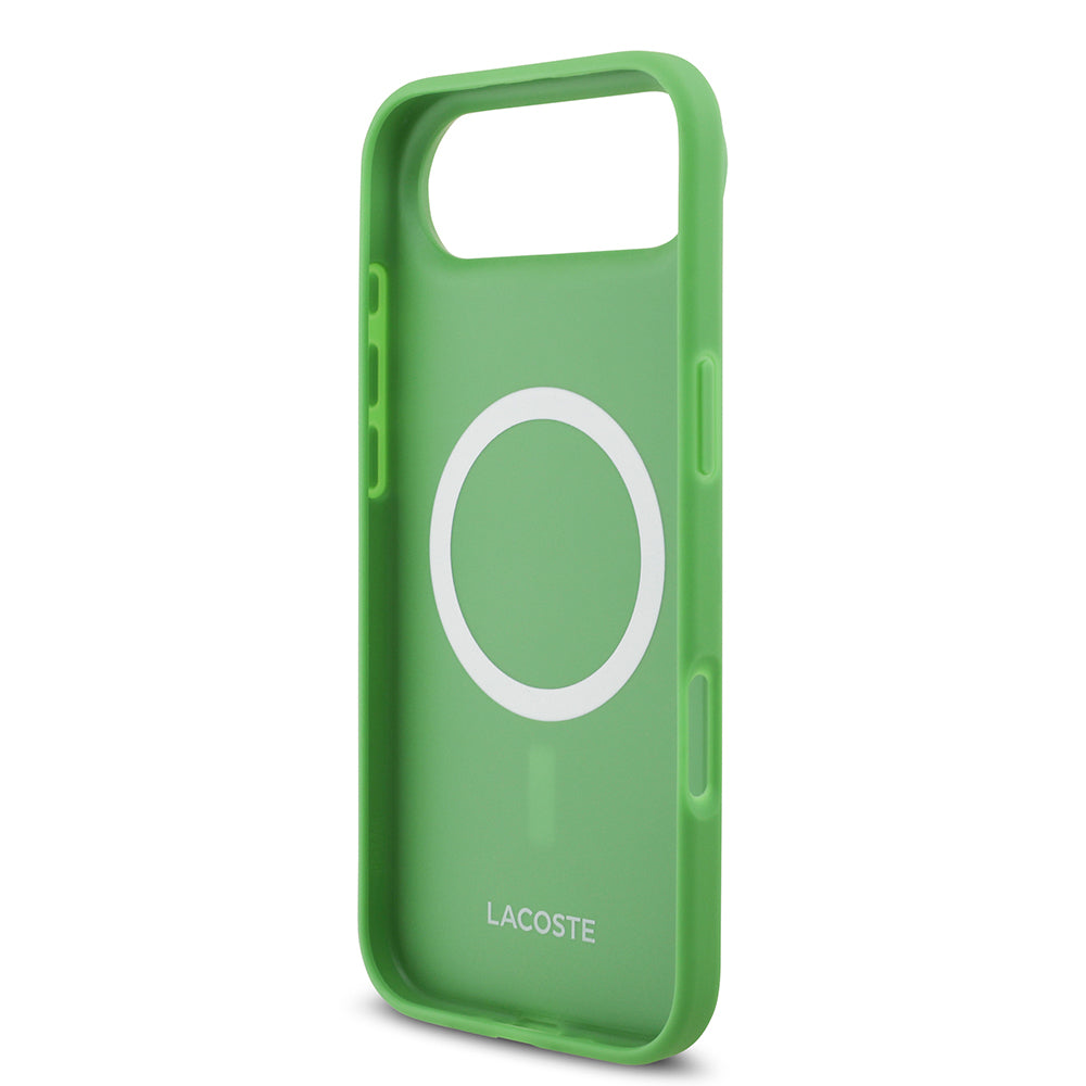 Apple iPhone 17 Air Kılıf Lacoste Orjinal Lisanslı M-safe Şarj Özellikli PU Pike Desenli Metal Logolu Kartlıklı Kapak Yeşil