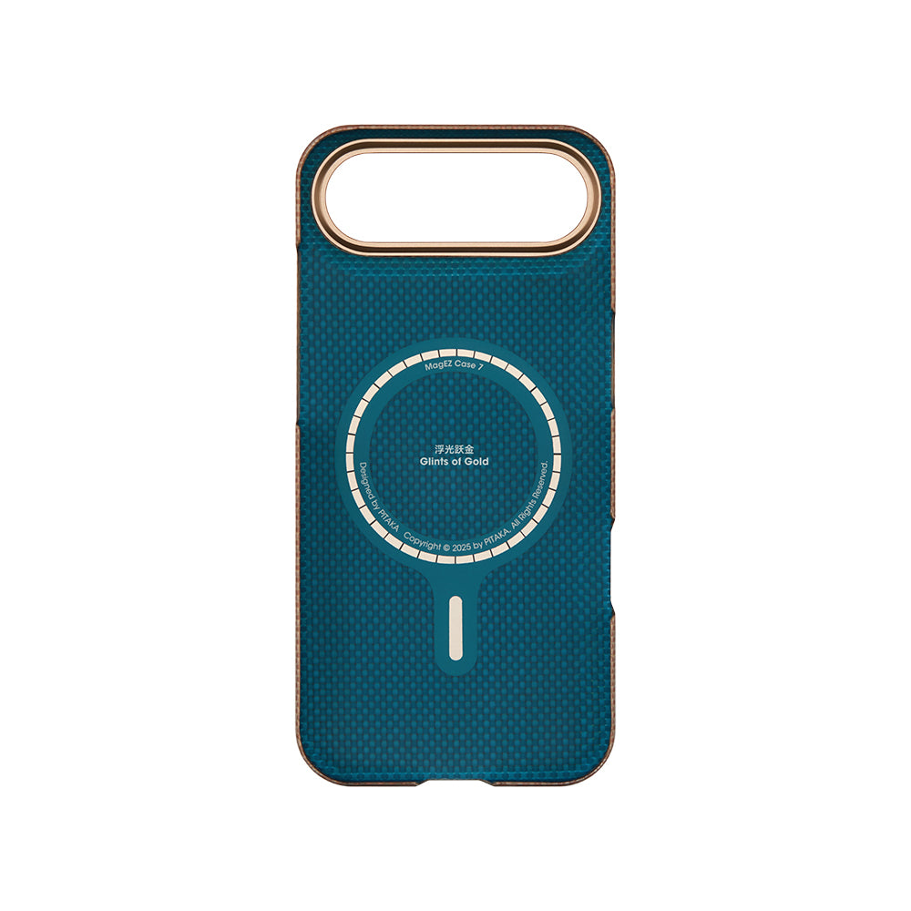 Apple iPhone 17 Air Kılıf M-safe Şarj Özellikli Aramid Fiber Pitaka Glints of Gold Ultra Slim Serisi Kapak Mavi