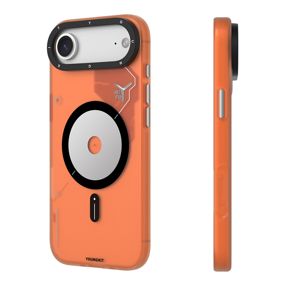 Apple iPhone 17 Air Kılıf M-safe Şarj Özellikli Disk Desenli Youngkit Disc Battle Kapak Turuncu