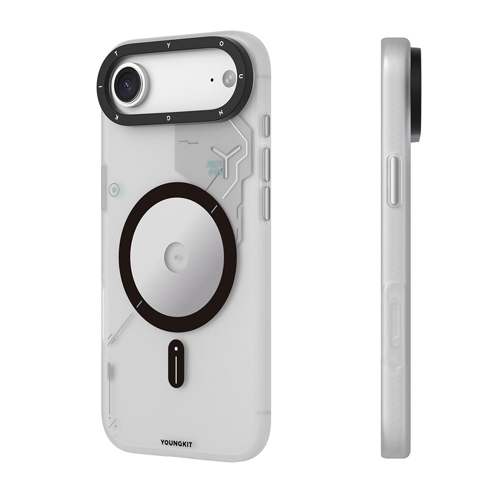 Apple iPhone 17 Air Kılıf M-safe Şarj Özellikli Disk Desenli Youngkit Disc Battle Kapak Gri