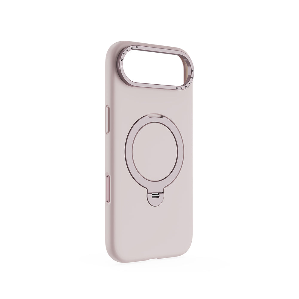 Apple iPhone 17 Air Kılıf M-safe Şarj Özellikli Metal Standlı Sıvı Silikon Lenyes CK223 Kapak Pembe