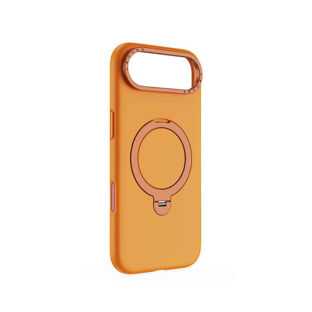 Apple iPhone 17 Air Kılıf M-safe Şarj Özellikli Metal Standlı Sıvı Silikon Lenyes CK223 Kapak Turuncu