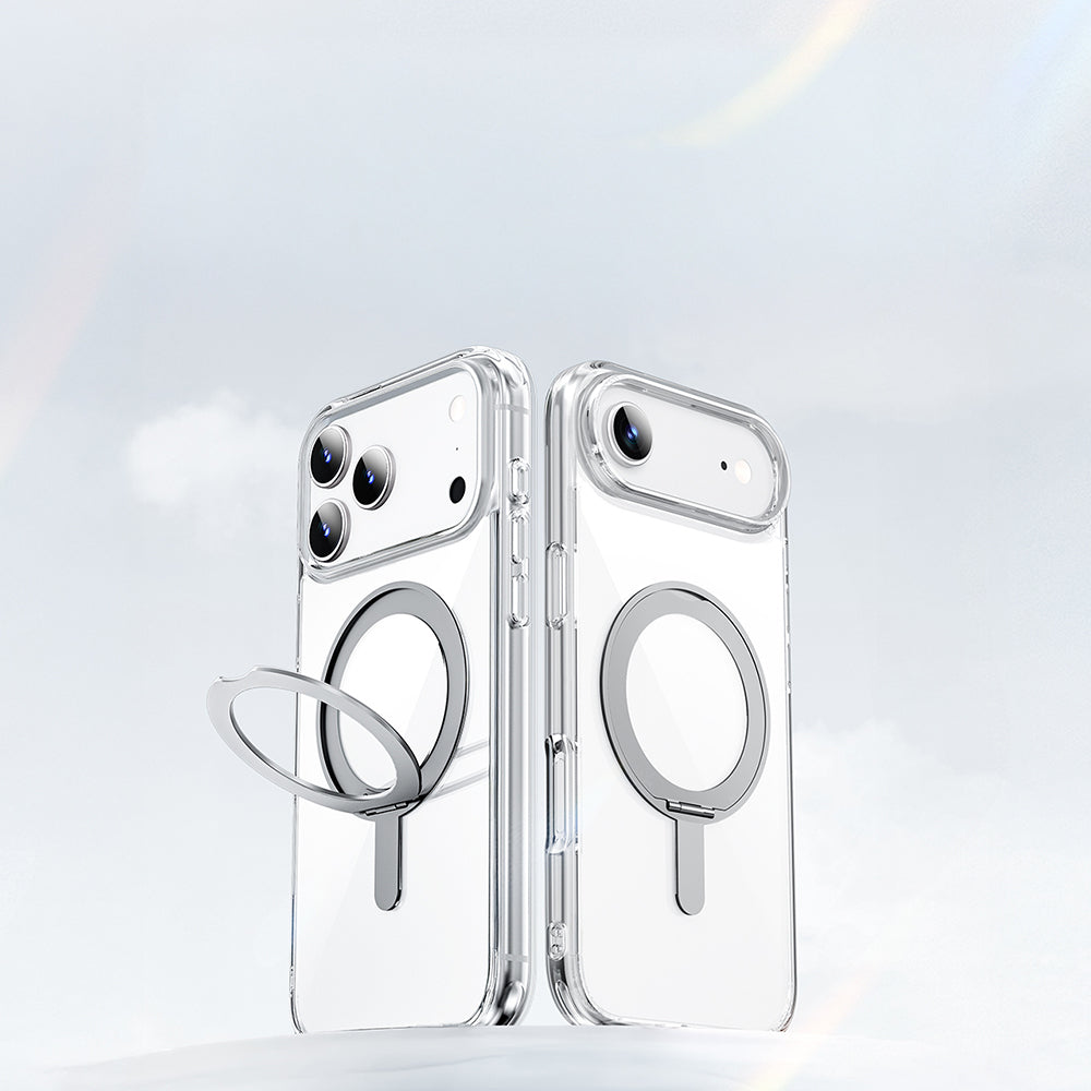 Apple iPhone 17 Air Kılıf M-safe Şarj Özellikli Wiwu MCC-201 iShield Ultra Serisi Standlı Crystal Sert PC Kapak Şeffaf