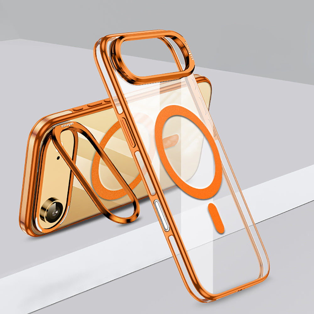 Apple iPhone 17 Air Kılıf M-safe Şarj Özellikli Wlons Standlı Efsane Kapak Turuncu