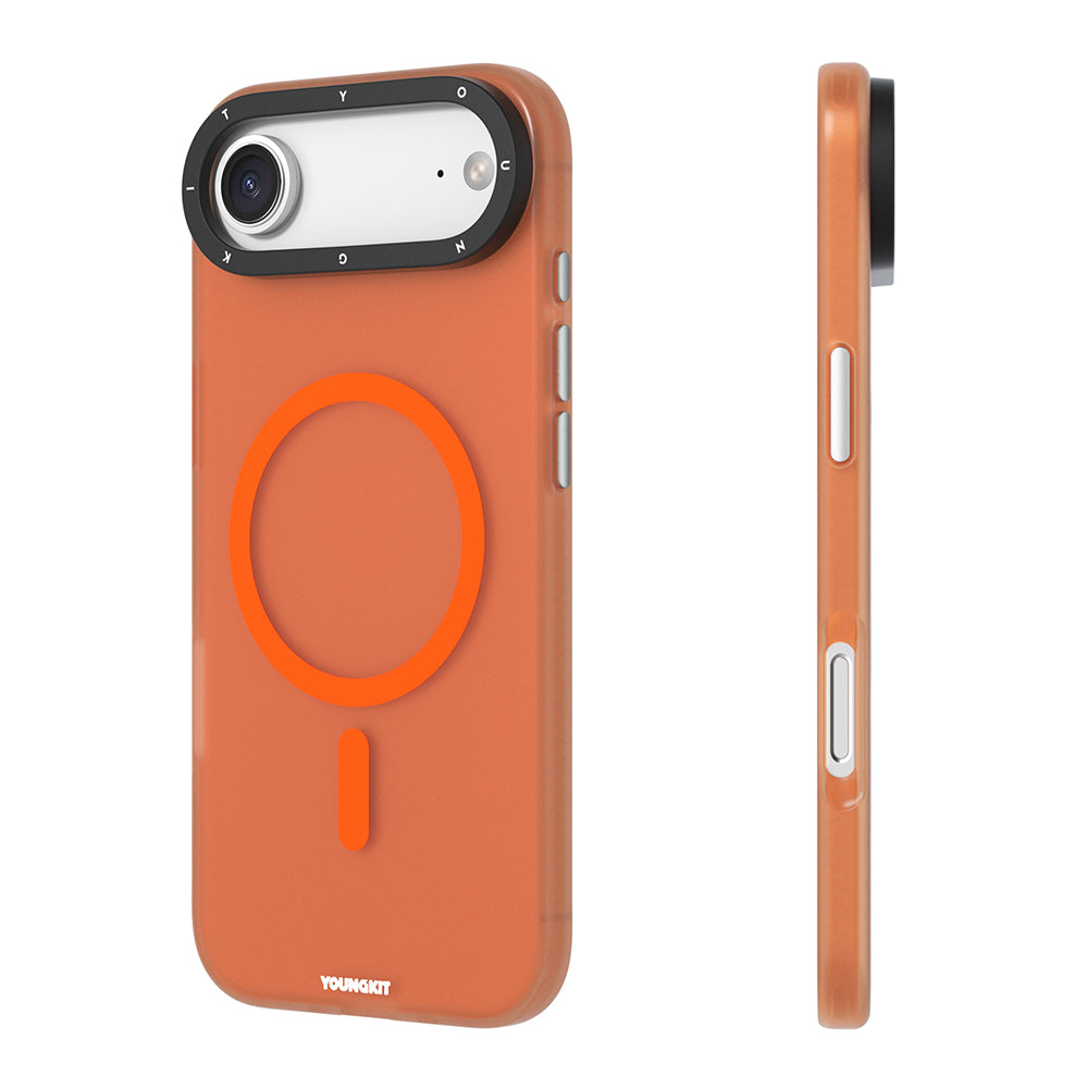 Apple iPhone 17 Air Kılıf M-safe Şarj Özellikli Youngkit Hidden Sand Serisi Kapak Turuncu