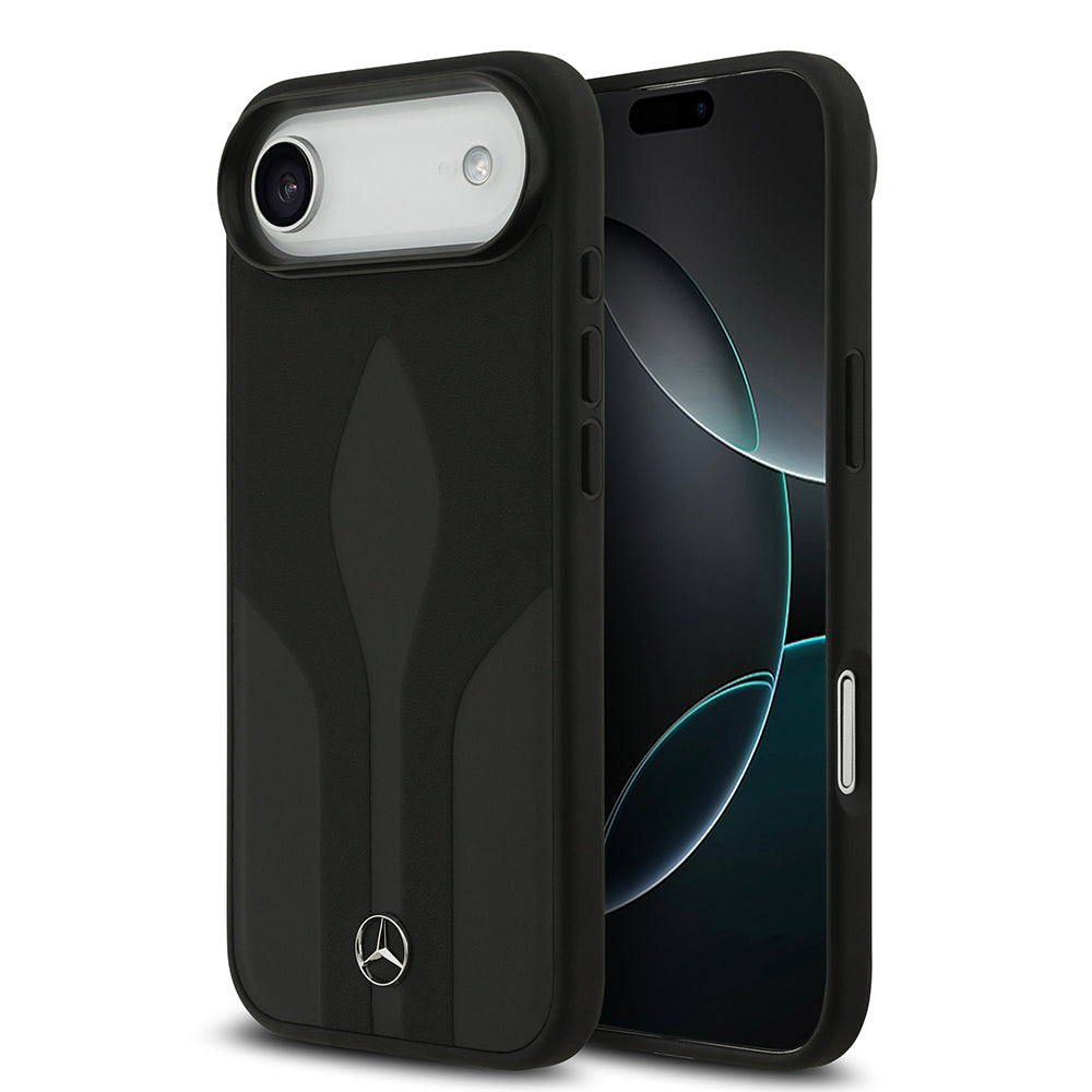 Apple iPhone 17 Air Kılıf Mercedes Benz Orjinal Lisanslı M-safe Şarj Özellikli Dokulu Desenli Deri Kapak Siyah