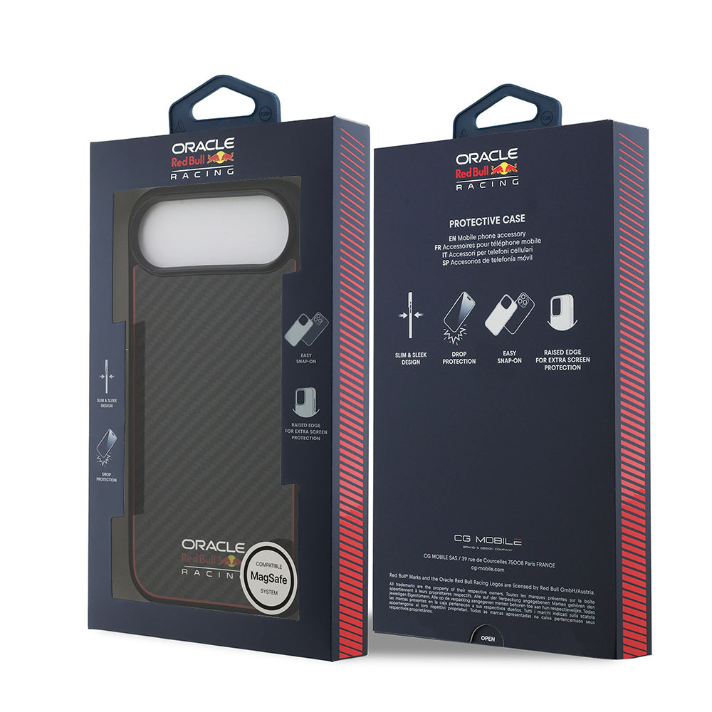 Apple iPhone 17 Air Kılıf Redbull Orjinal Lisanslı M-safe Şarj Özellikli Karbon Fiber Parlayan Logolu Kevlar Kapak Siyah