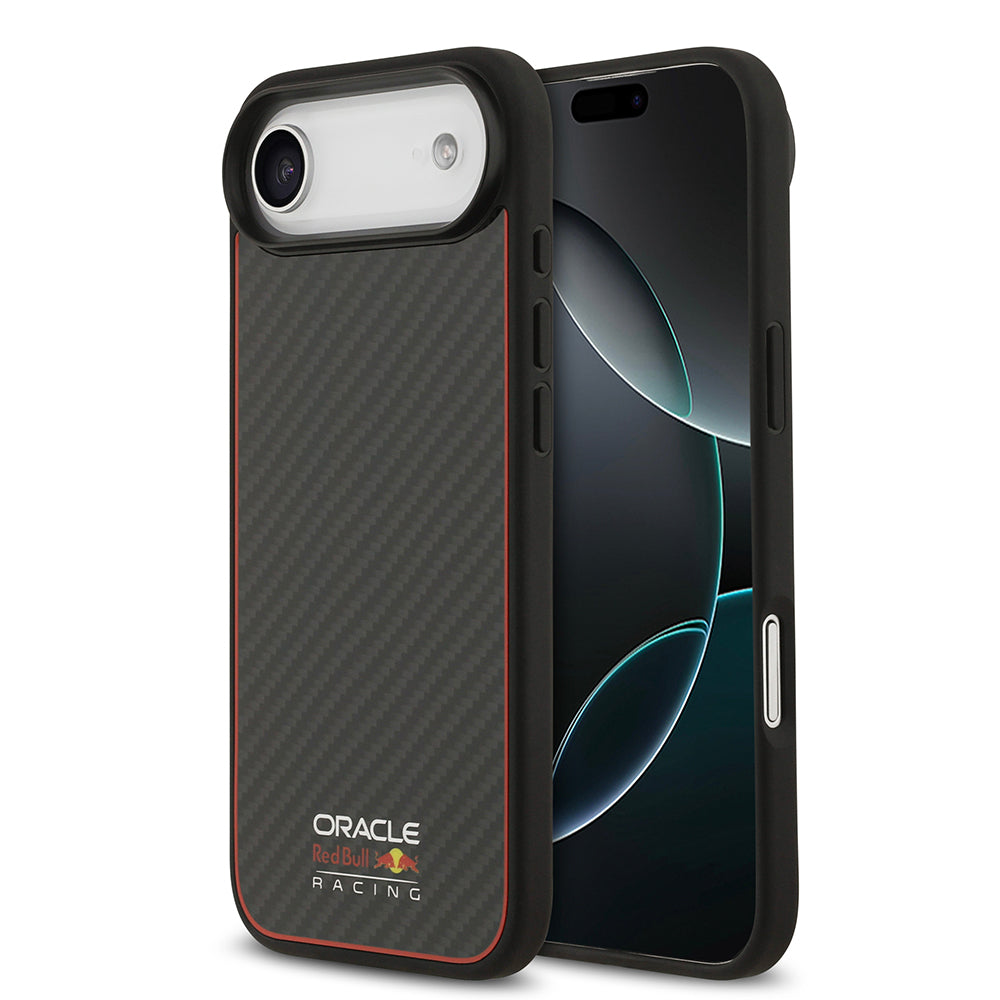 Apple iPhone 17 Air Kılıf Redbull Orjinal Lisanslı M-safe Şarj Özellikli Karbon Fiber Parlayan Logolu Kevlar Kapak Siyah