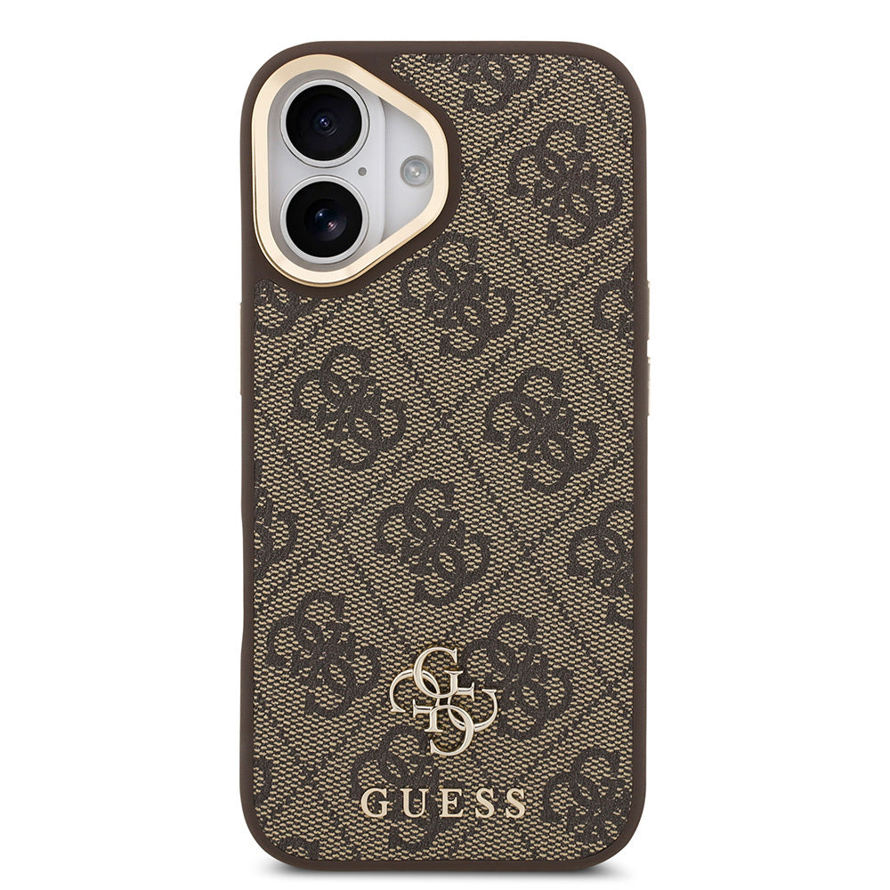 Apple iPhone 17 Guess Orjinal Lisanslı 4G ve Yazı Logolu Kılıf + Ekran Koruyucu + Lens Koruyucu 3in1 Aksesuar Seti Kahverengi
