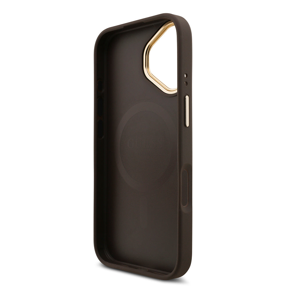 Apple iPhone 17 Guess Orjinal Lisanslı 4G ve Yazı Logolu Kılıf + Ekran Koruyucu + Lens Koruyucu 3in1 Aksesuar Seti Kahverengi