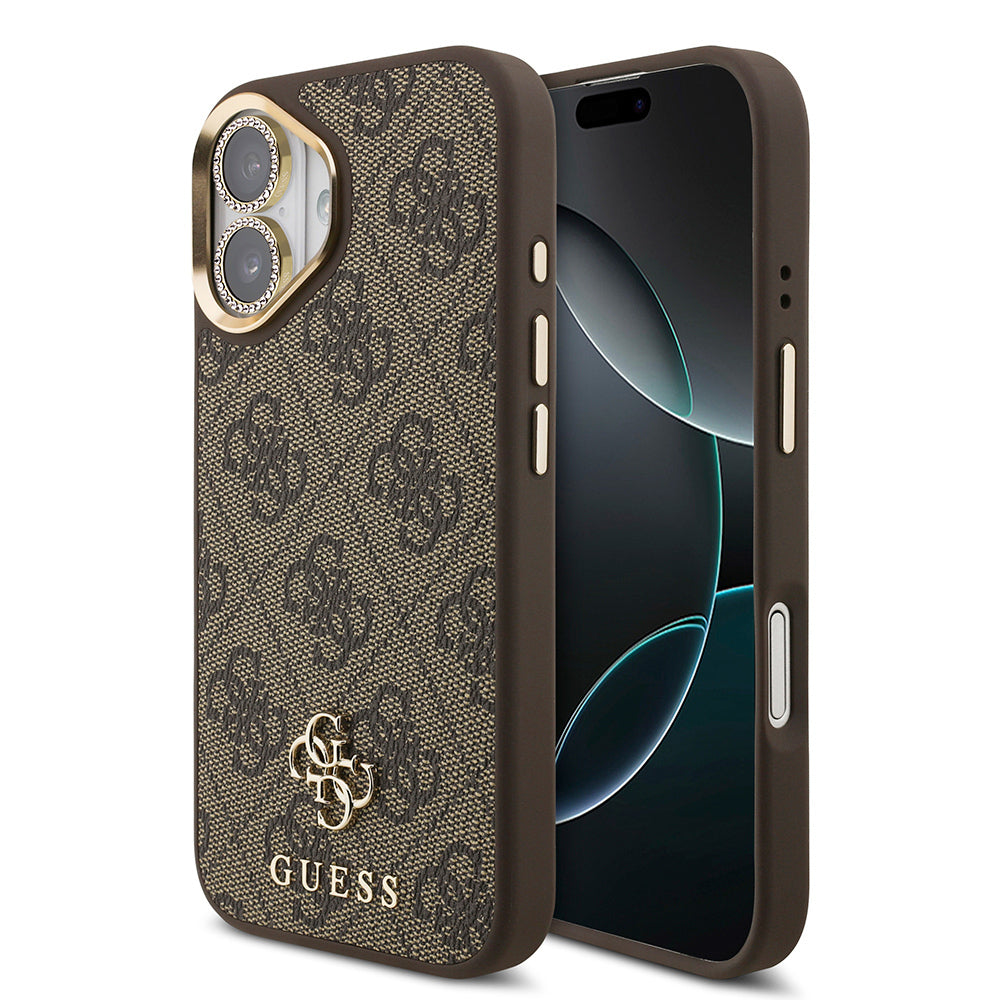 Apple iPhone 17 Guess Orjinal Lisanslı 4G ve Yazı Logolu Kılıf + Ekran Koruyucu + Lens Koruyucu 3in1 Aksesuar Seti Kahverengi