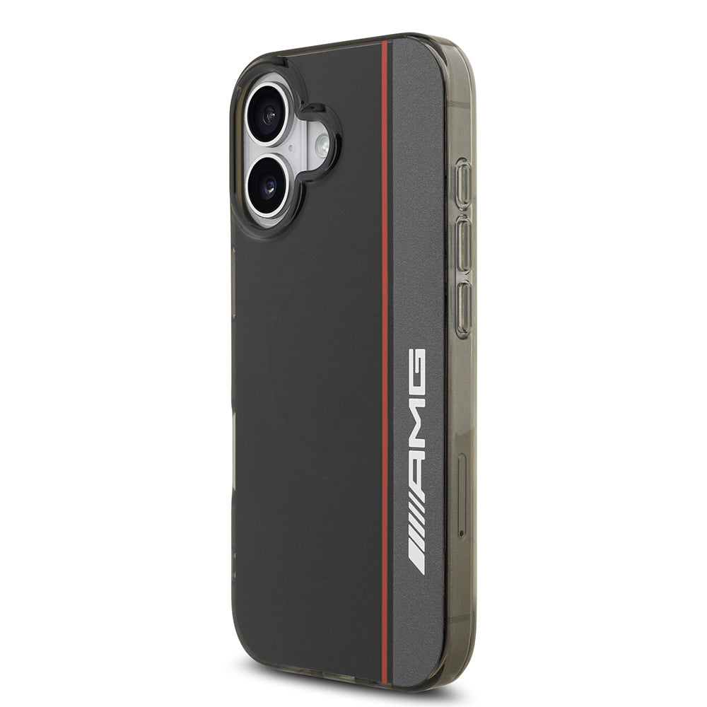 Apple iPhone 17 Kılıf AMG Orjinal Lisanslı M-safe Şarj Özellikli IML Baskı Logolu Çift Katmanlı Bow Lines Kapak Siyah