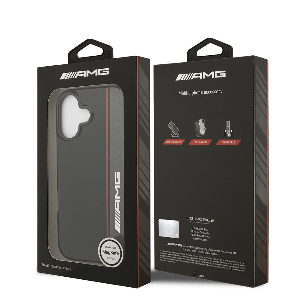 Apple iPhone 17 Kılıf AMG Orjinal Lisanslı M-safe Şarj Özellikli IML Baskı Logolu Çift Katmanlı Bow Lines Kapak Siyah