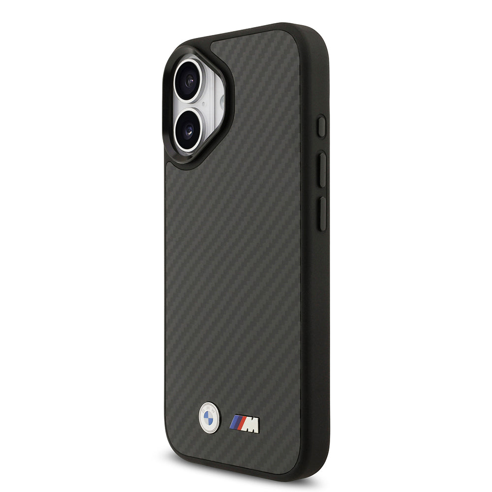 Apple iPhone 17 Kılıf BMW Orjinal Lisanslı M-safe Şarj Özellikli Karbon Fiber Metal Logolu Kevlar Kapak Siyah