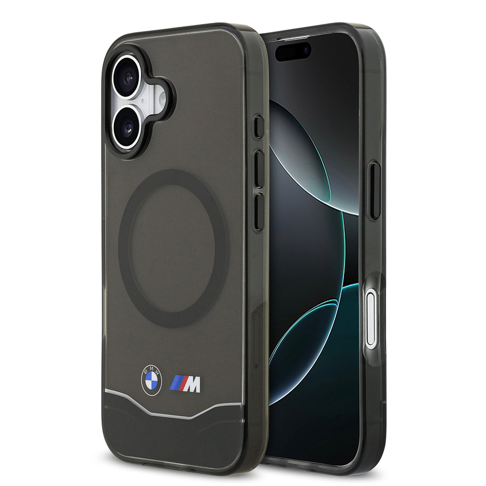Apple iPhone 17 Kılıf BMW Orjinal Lisanslı M-safe Şarj Özellikli Metal Buton Tasarımlı Tranparan M Dizayn Kapak Siyah