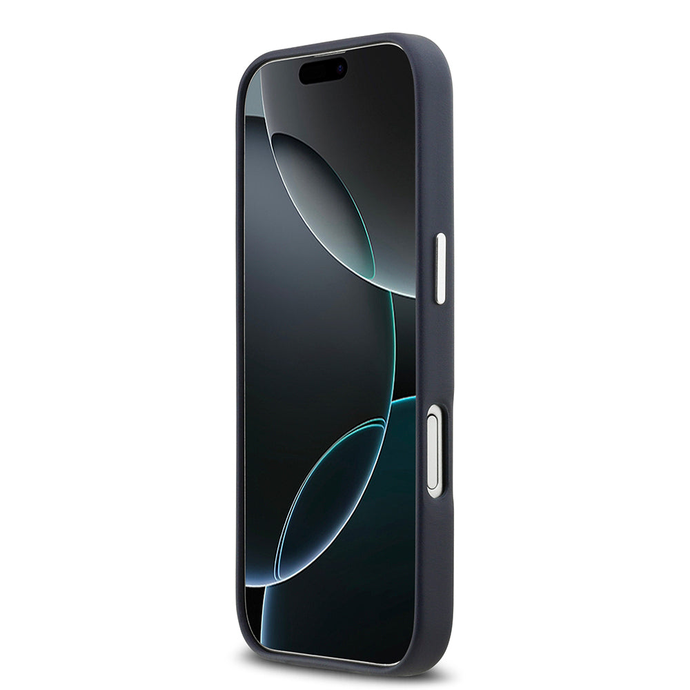Apple iPhone 17 Kılıf BMW Orjinal Lisanslı M-safe Şarj Özellikli Metal Logolu Tam Kaplama Deri Kapak Lacivert