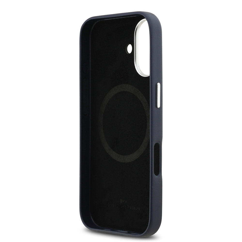 Apple iPhone 17 Kılıf BMW Orjinal Lisanslı M-safe Şarj Özellikli Metal Logolu Tam Kaplama Deri Kapak Lacivert