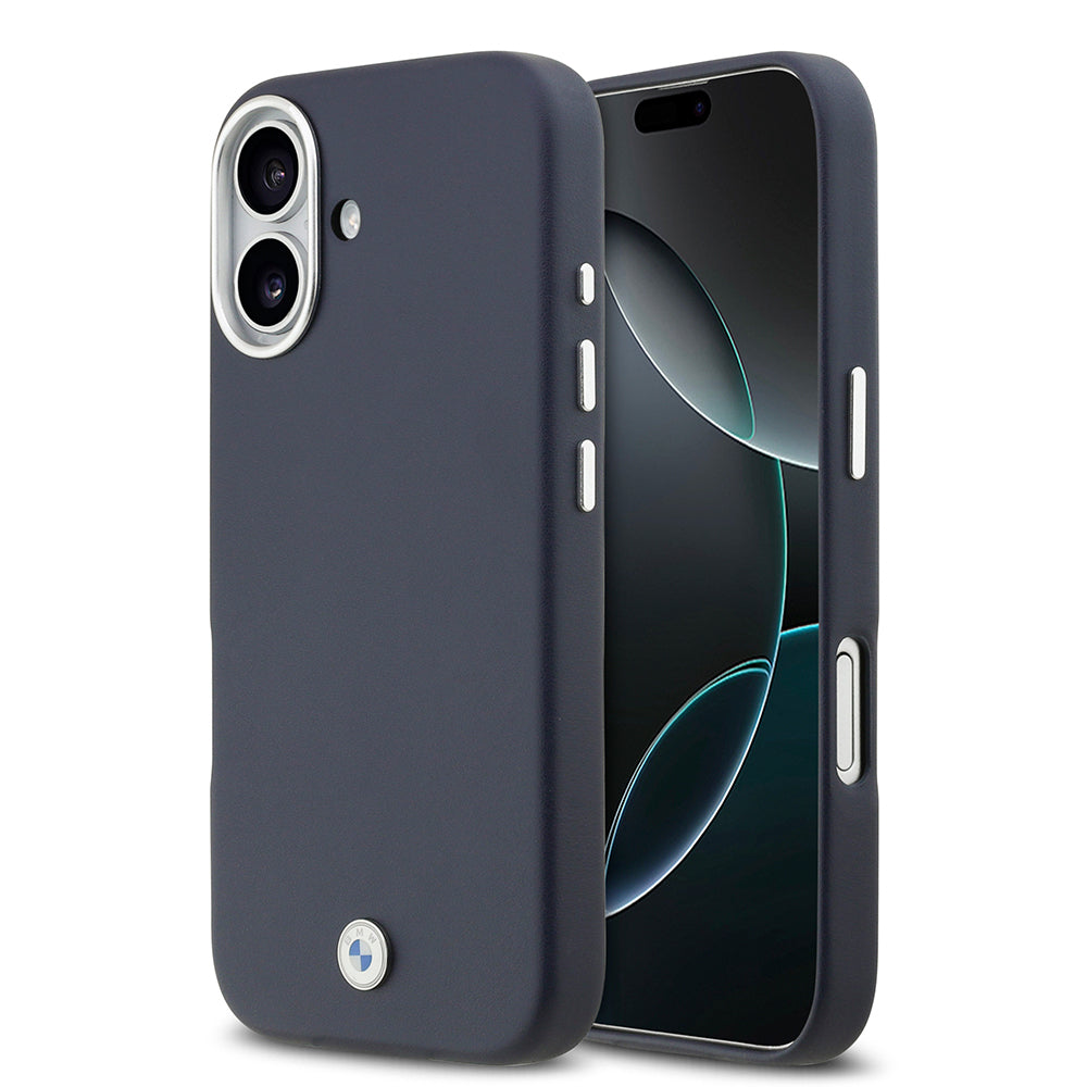 Apple iPhone 17 Kılıf BMW Orjinal Lisanslı M-safe Şarj Özellikli Metal Logolu Tam Kaplama Deri Kapak Lacivert