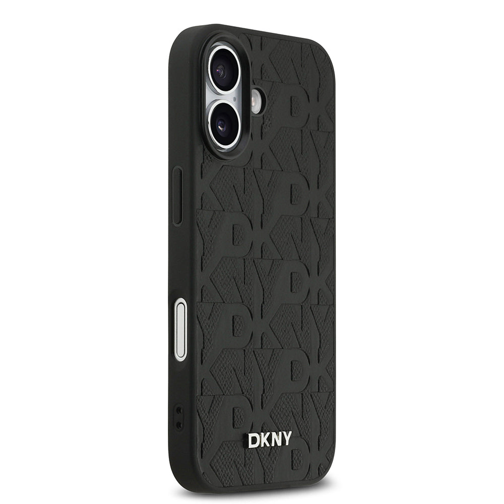 Apple iPhone 17 Kılıf DKNY Orjinal Lisanslı M-safe Şarj Özellikli 3D Yazılı Grid Pattern Kapak Siyah