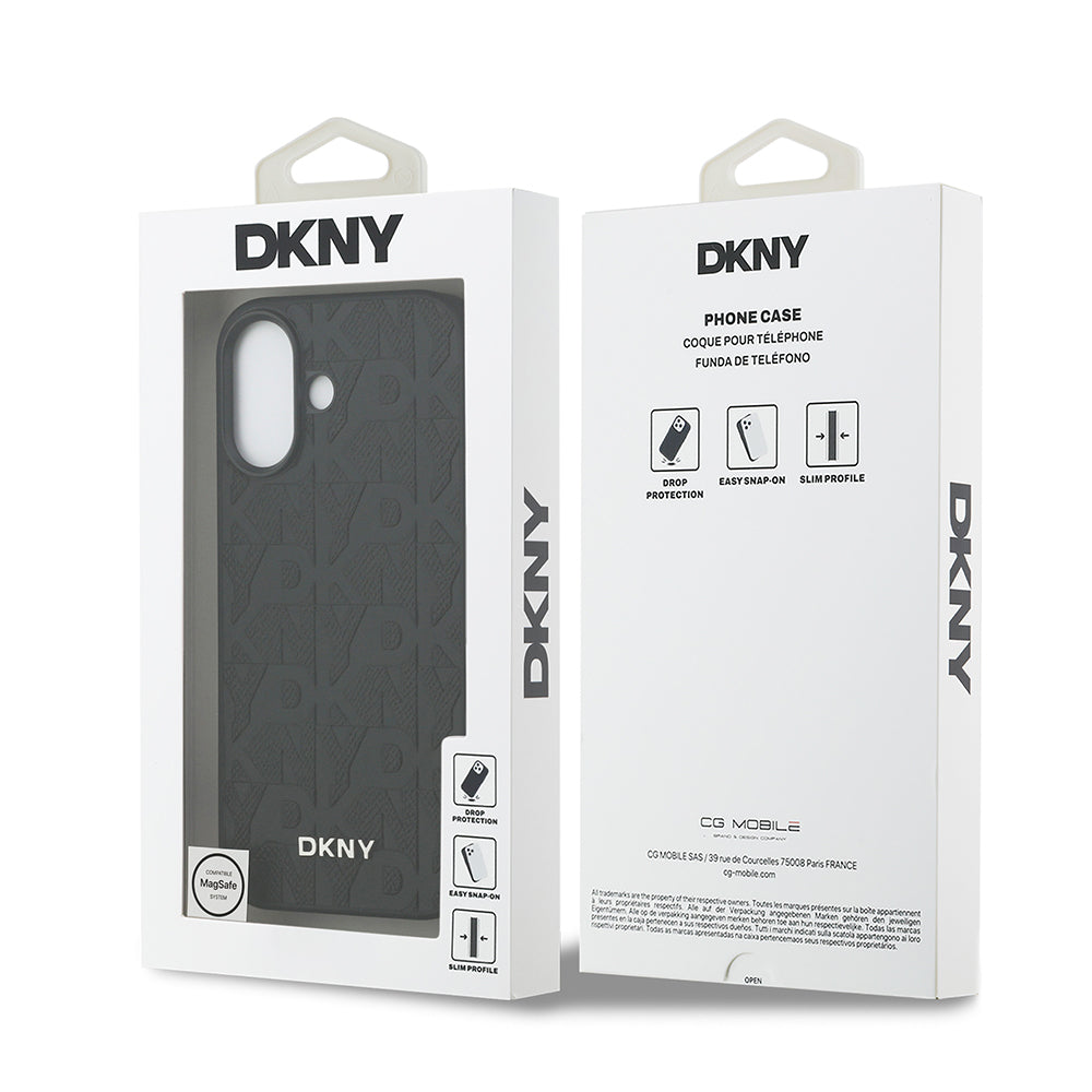 Apple iPhone 17 Kılıf DKNY Orjinal Lisanslı M-safe Şarj Özellikli 3D Yazılı Grid Pattern Kapak Siyah