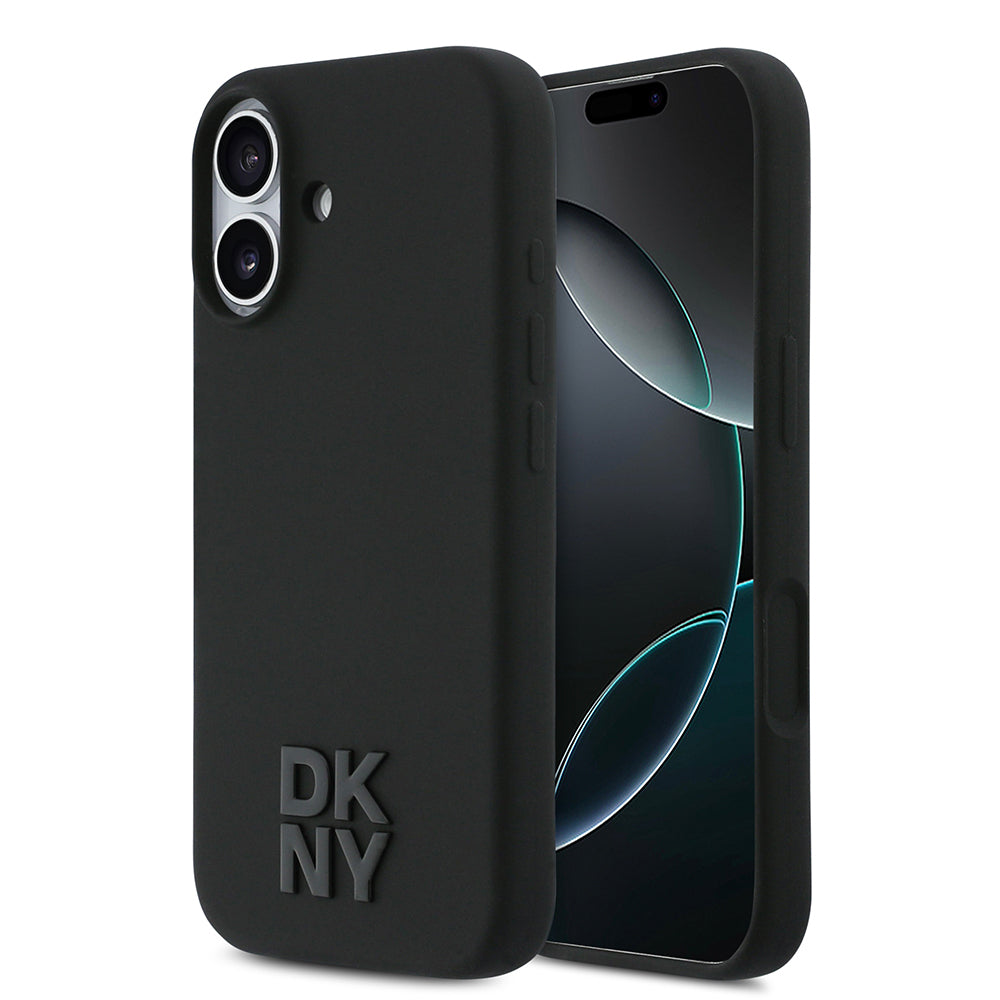 Apple iPhone 17 Kılıf DKNY Orjinal Lisanslı M-safe Şarj Özellikli Metal Logolu Silikon Kapak Siyah