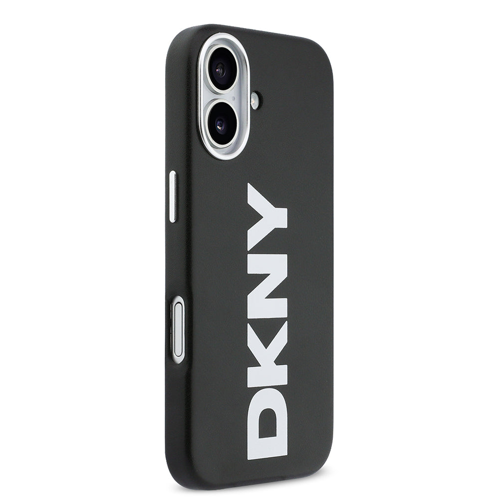 Apple iPhone 17 Kılıf DKNY Orjinal Lisanslı M-safe Şarj Özellikli PU Büyük Dikey Logolu Kapak Siyah