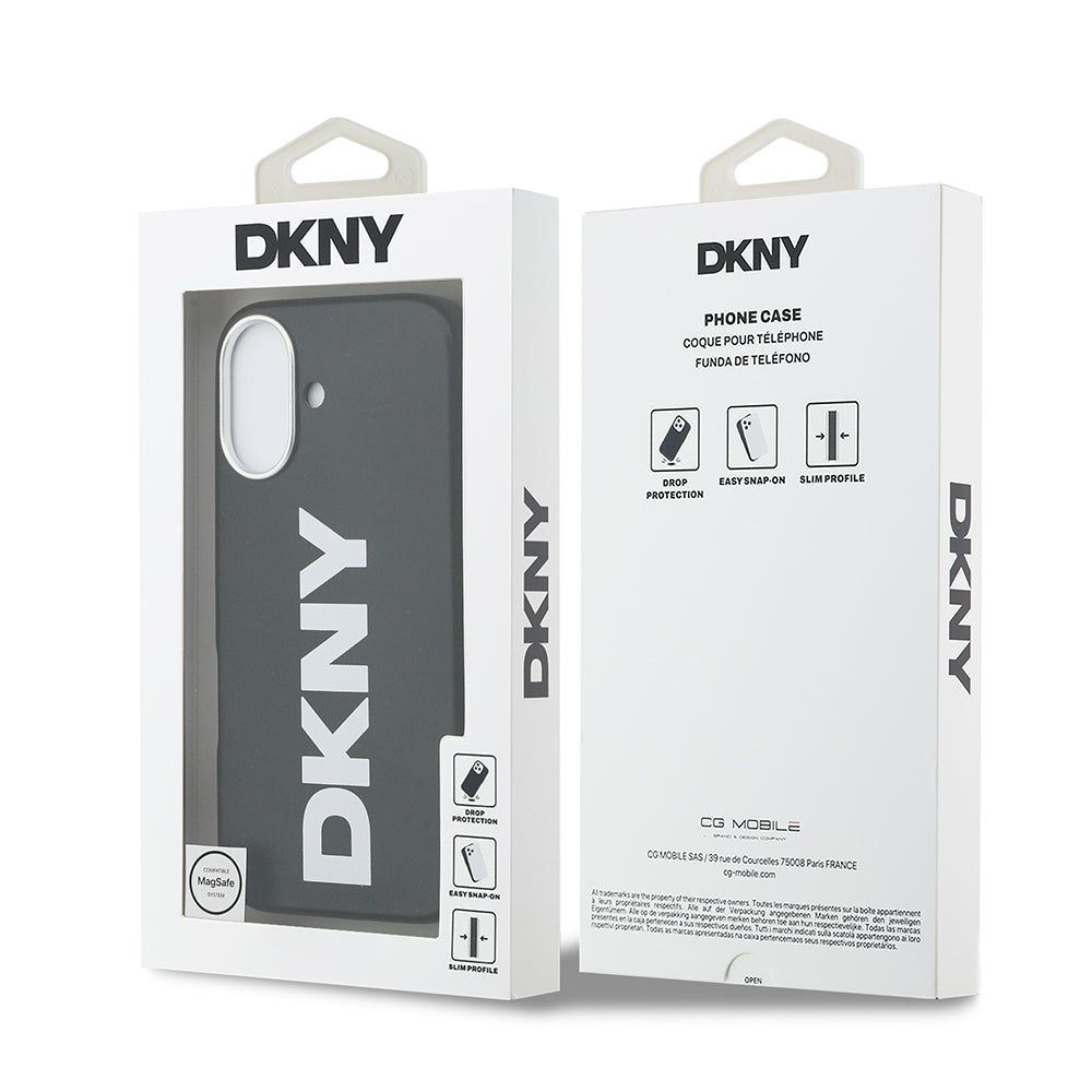 Apple iPhone 17 Kılıf DKNY Orjinal Lisanslı M-safe Şarj Özellikli PU Büyük Dikey Logolu Kapak Siyah