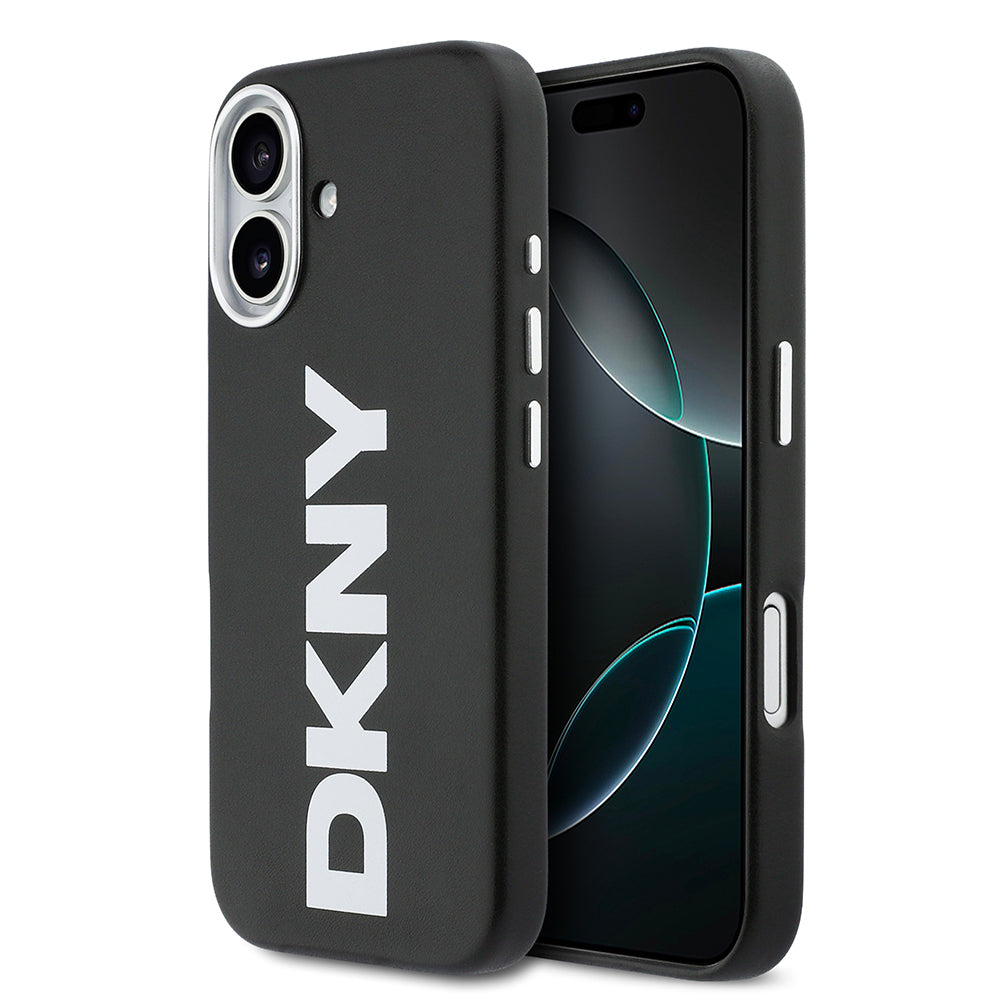 Apple iPhone 17 Kılıf DKNY Orjinal Lisanslı M-safe Şarj Özellikli PU Büyük Dikey Logolu Kapak Siyah
