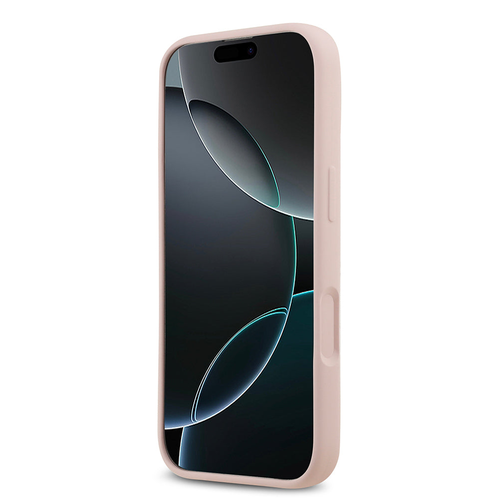 Apple iPhone 17 Kılıf Guess Orjinal Lisanslı Grained Yazı Logolu Kapak Pembe