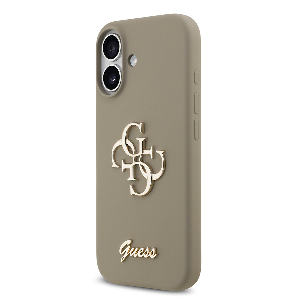 Apple iPhone 17 Kılıf Guess Orjinal Lisanslı Grained Yazı Logolu Kapak Kahverengi