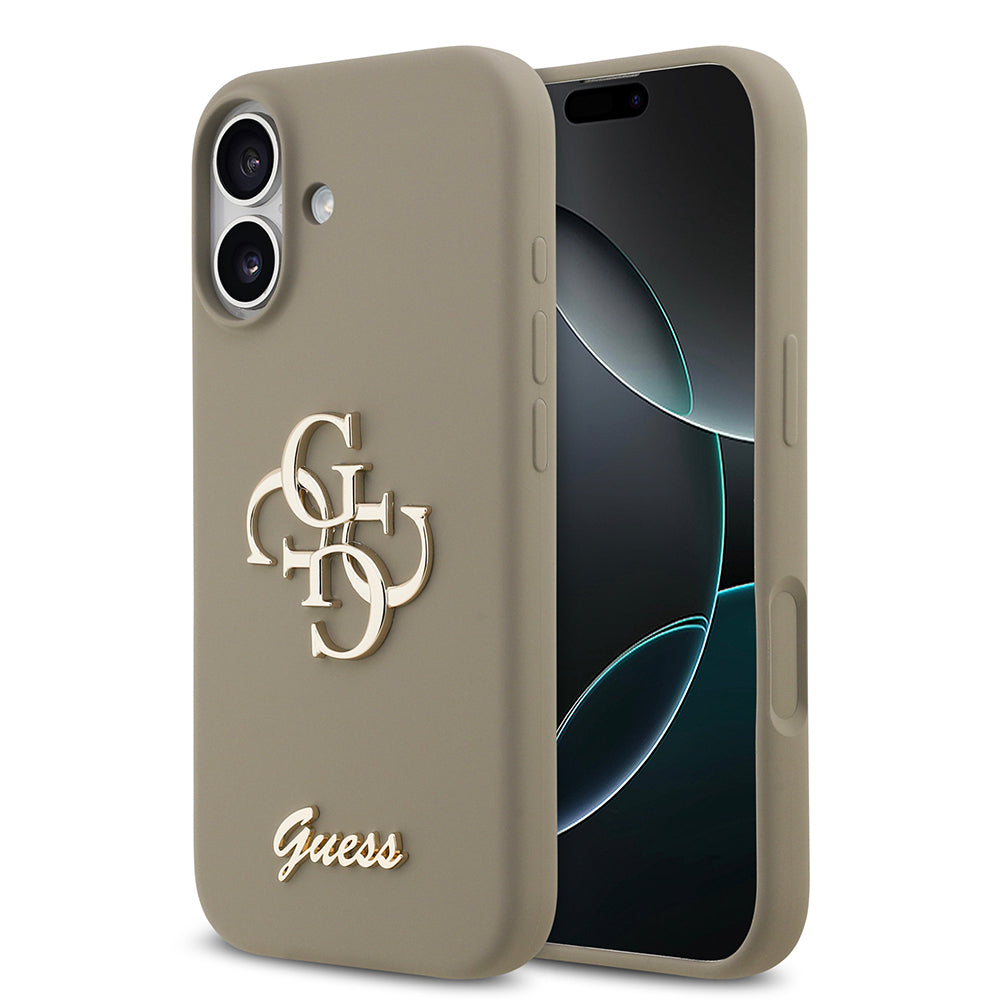 Apple iPhone 17 Kılıf Guess Orjinal Lisanslı Grained Yazı Logolu Kapak Kahverengi