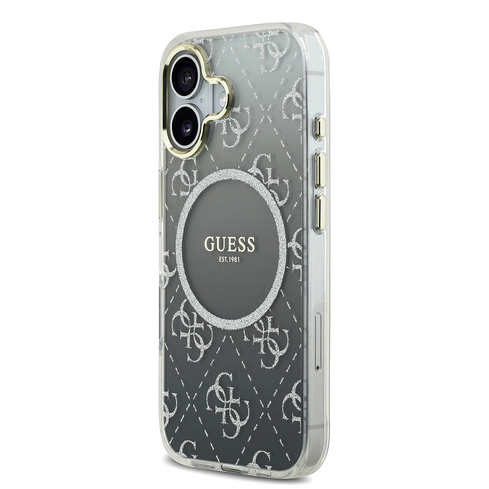 Apple iPhone 17 Kılıf Guess Orjinal Lisanslı M-safe Şarj Özellikli 4G Desenli Simli Silikon Kapak Gri