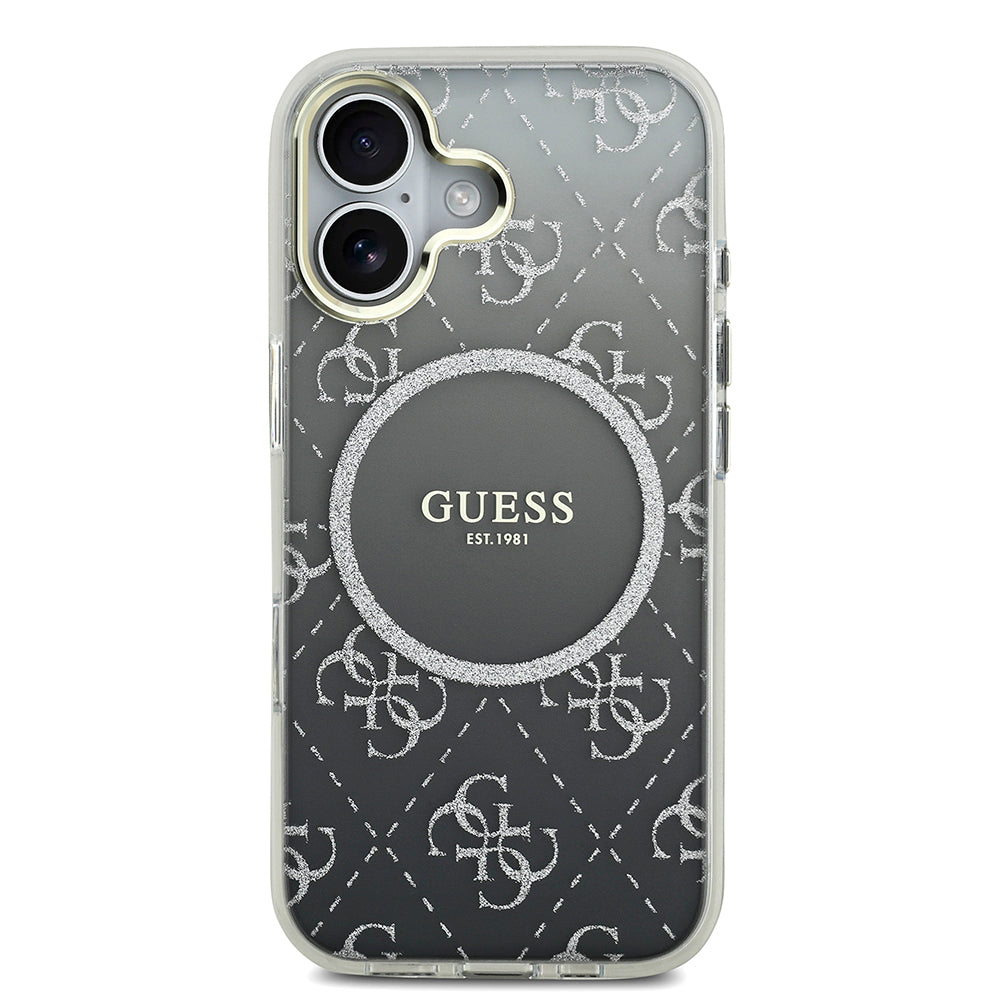 Apple iPhone 17 Kılıf Guess Orjinal Lisanslı M-safe Şarj Özellikli 4G Desenli Simli Silikon Kapak Gri