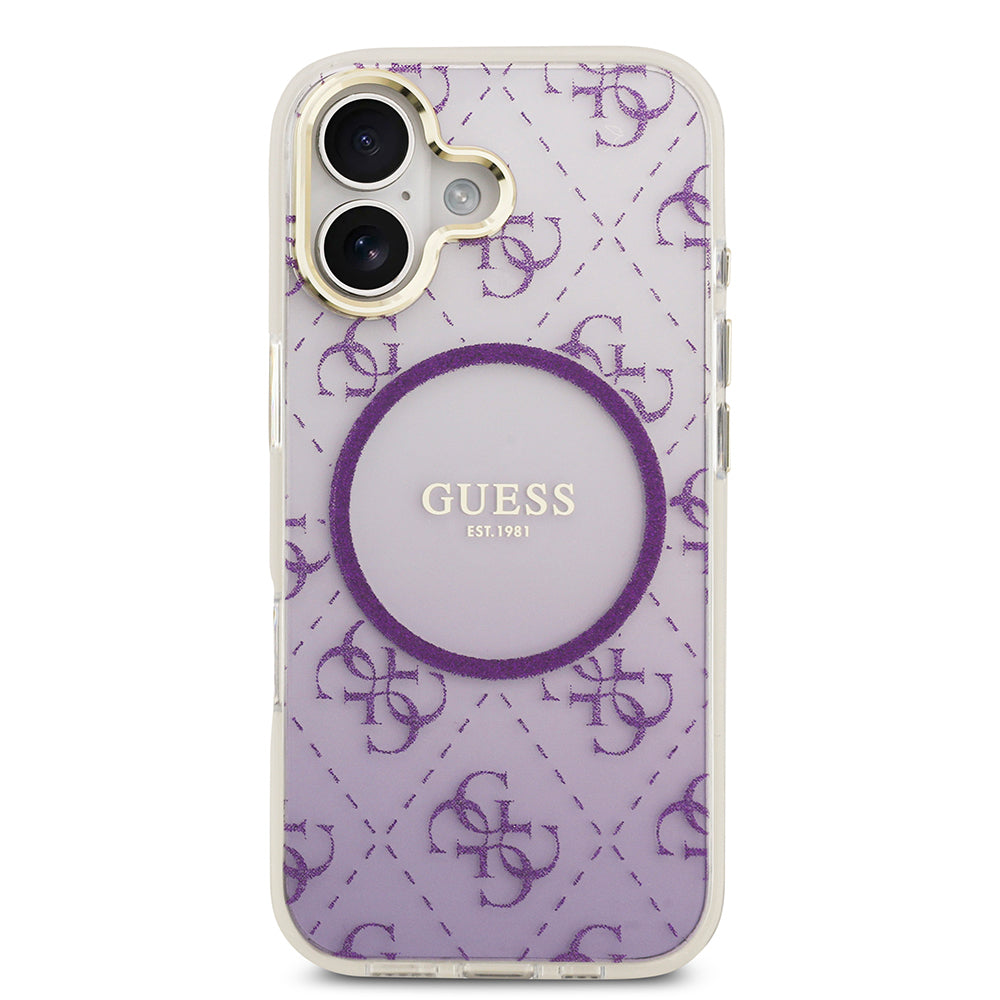 Apple iPhone 17 Kılıf Guess Orjinal Lisanslı M-safe Şarj Özellikli 4G Desenli Simli Silikon Kapak Mor