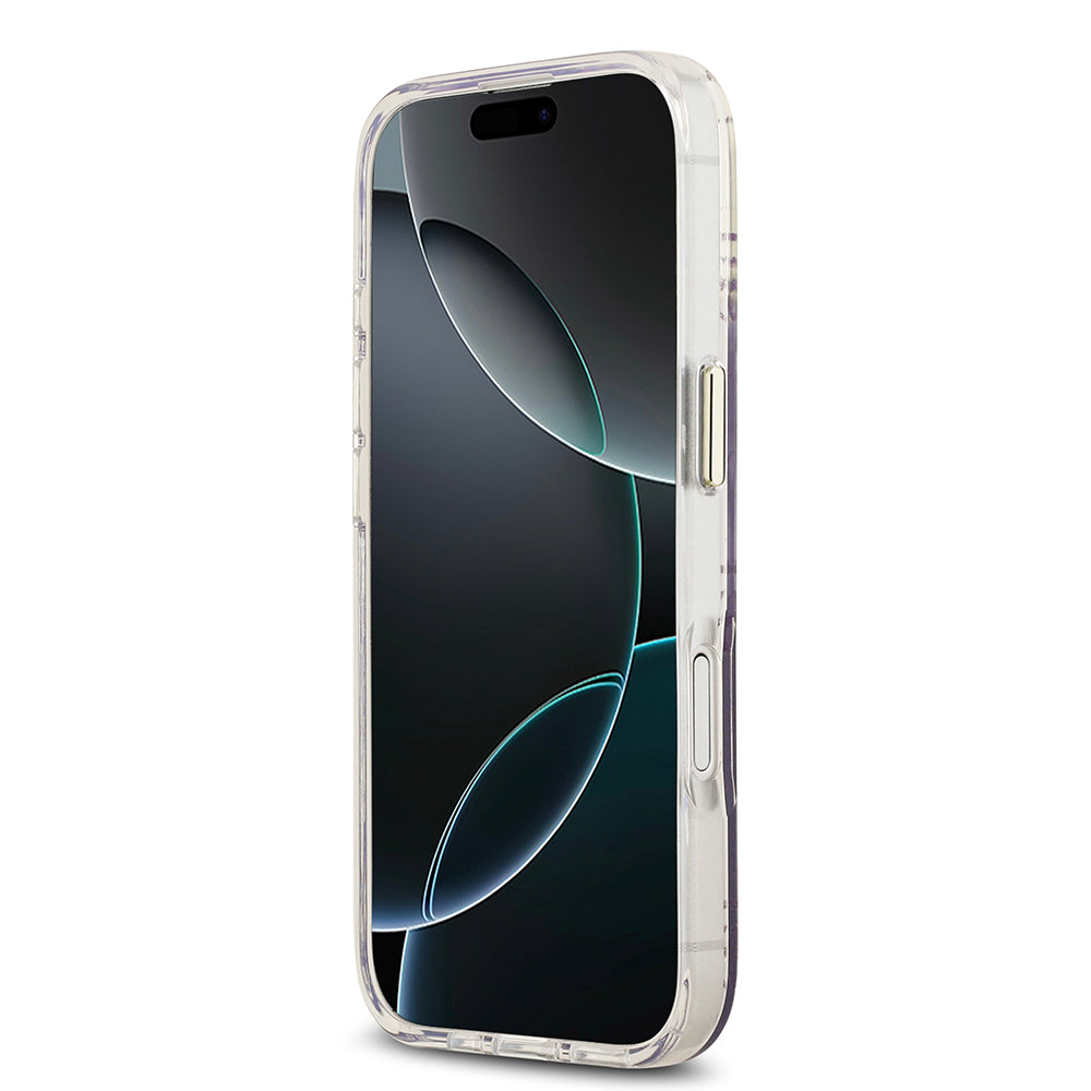 Apple iPhone 17 Kılıf Guess Orjinal Lisanslı M-safe Şarj Özellikli 4G Desenli Simli Silikon Kapak Mor