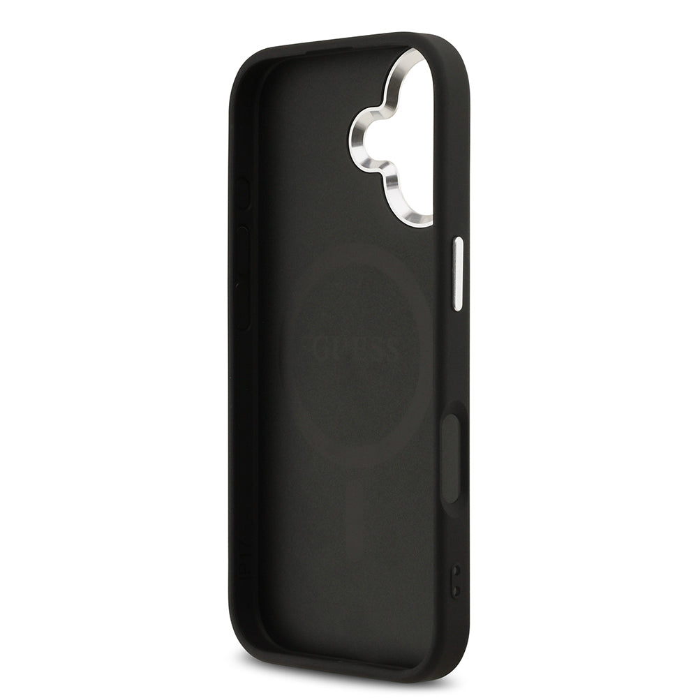 Apple iPhone 17 Kılıf Guess Orjinal Lisanslı M-safe Şarj Özellikli 4G Klasik Yazı Logolu Kapak Siyah