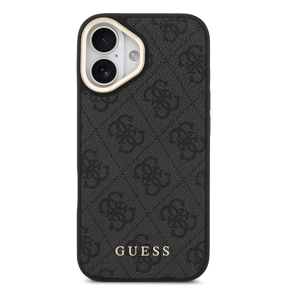 Apple iPhone 17 Kılıf Guess Orjinal Lisanslı M-safe Şarj Özellikli 4G Metal Büyük Logolu Kartlıklı Kapak Siyah