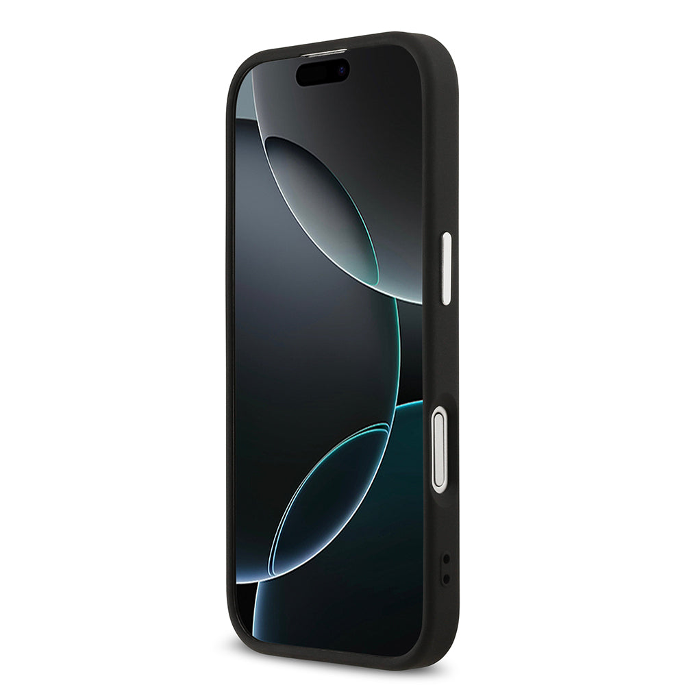 Apple iPhone 17 Kılıf Guess Orjinal Lisanslı M-safe Şarj Özellikli Gümüş Metal Kamera Çerçeveli Üçgen Logo 4G Desenli Kapak Kahverengi