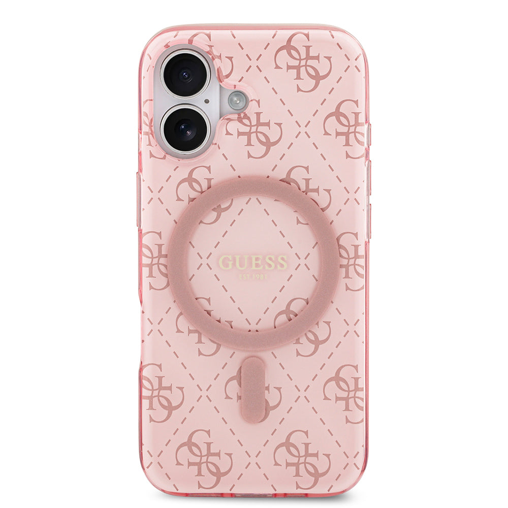 Apple iPhone 17 Kılıf Guess Orjinal Lisanslı M-safe Şarj Özellikli IML Baskılı Klasik Logolu 4G Desenli Kapak Pembe