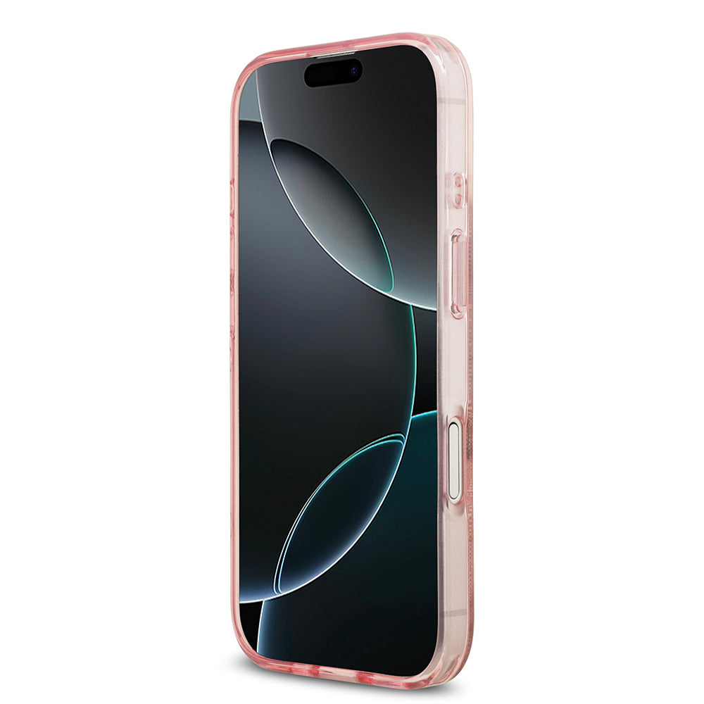 Apple iPhone 17 Kılıf Guess Orjinal Lisanslı M-safe Şarj Özellikli IML Peony ve 4G Desenli Klasik Logolu Kapak Siyah