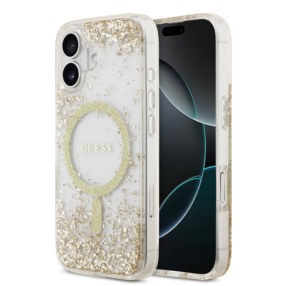 Apple iPhone 17 Kılıf Guess Orjinal Lisanslı M-safe Şarj Özellikli Transparan Resin Bottom Kapak Gold