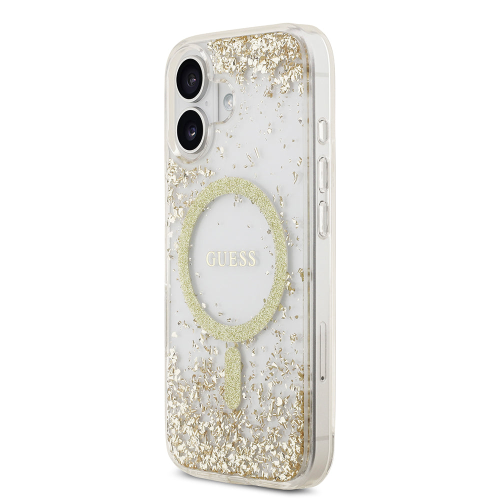 Apple iPhone 17 Kılıf Guess Orjinal Lisanslı M-safe Şarj Özellikli Transparan Resin Bottom Kapak Gold