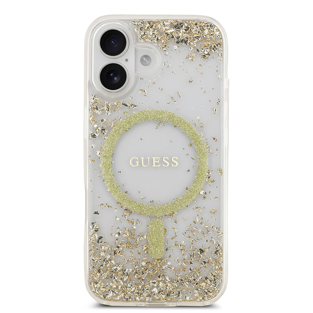 Apple iPhone 17 Kılıf Guess Orjinal Lisanslı M-safe Şarj Özellikli Transparan Resin Bottom Kapak Gold